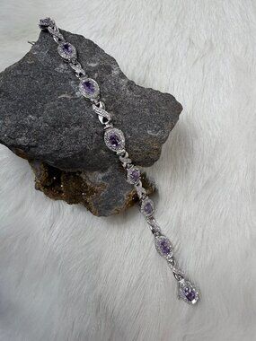 Ross Simons Sterling Silver Amethyst Lab Diamond Accent Bracelet 925 7.5"